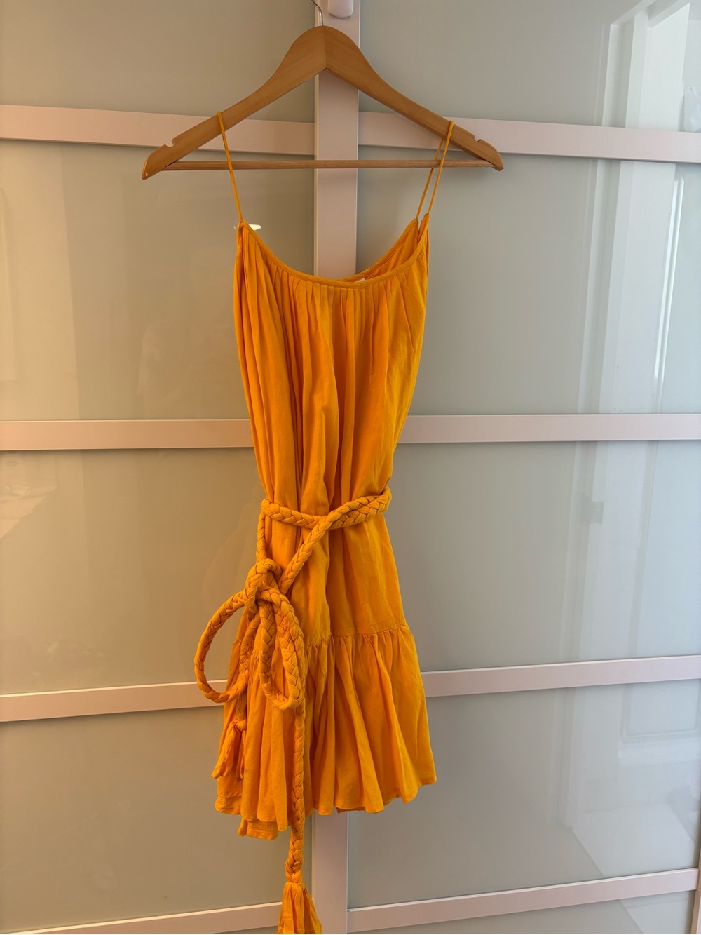 RHODE RESORT Sunlit Yellow Spaghetti-Strap Mini Dress with Rope Belt
